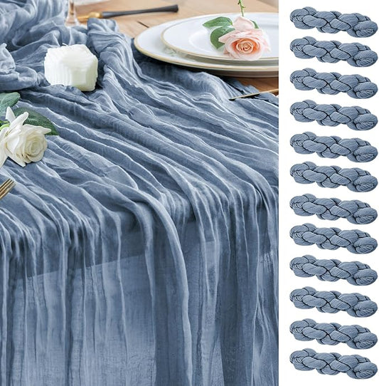 Wokceer Dusty Blue Cheesecloth Table Runner Spring 12Pack 10FT Boho Gauze Easter Cheese Cloth Table Runner for Party Thanksgiving Rustic Sheer Runners for Baby Bridal Shower Wedding