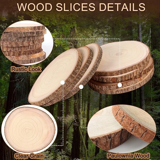 Adrattnay 8pcs Wood Slices for Centerpieces 12-13Inches, Round Paulownia Wood Circles for Table Decor, Rustic Wedding, Baby Shower, Party, Home Decoration and DIY Crafts