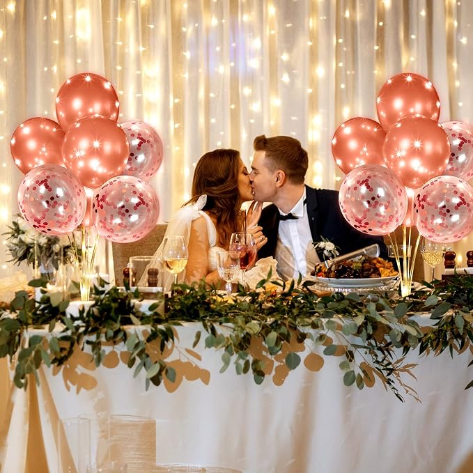 Junkin 10 Set Balloon Stand Kit for Centerpiece with LED String Light 100 Pcs Balloons Table Balloon Stand Centerpieces for Birthday Wedding Baby Shower Back to School Party Decor(Rose Gold)
