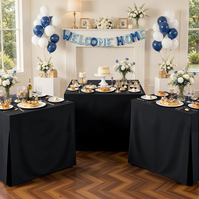 Shillance 4 Pack Black Square Tablecloth for 34x34 Inch Card Table Cover Waterproof Oil-Proof Spill-Proof Polyester Square Fitted Tablecloth for Wedding Parties Display Trade Show