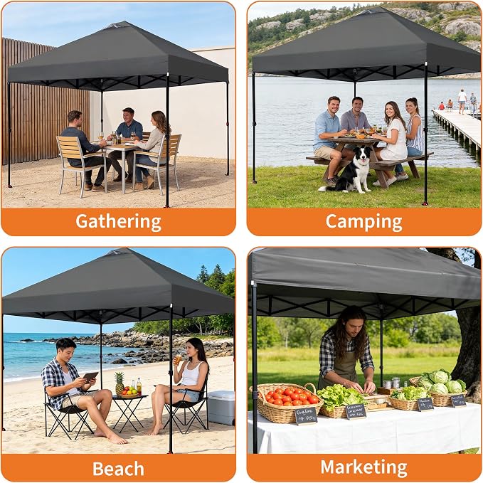 Garvee 10x10ft Pop Up Canopy Tent, Heavy Duty Outdoor Instant Gazebo Shelter, UV-Resistant Waterproof Canopy with Wheeled Bag, Adjustable Height, for Patio, Beach, Garden, Events, Parties