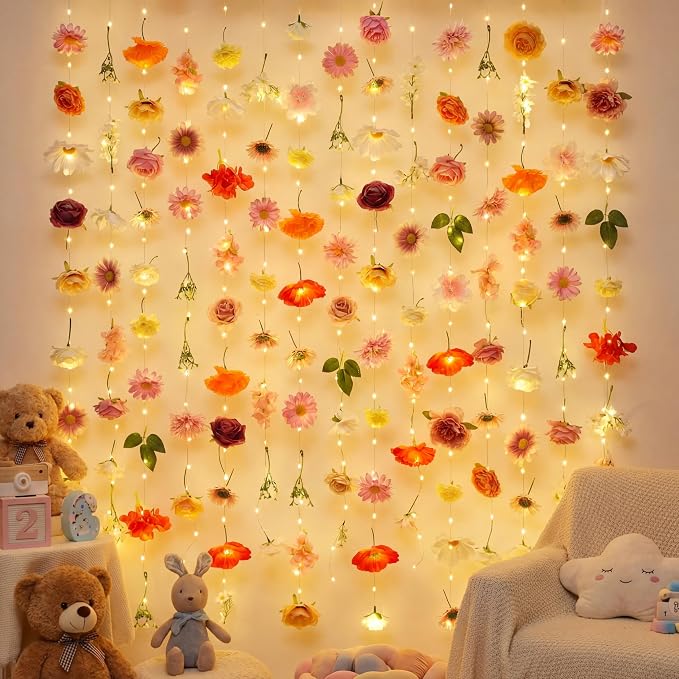 Suncalla 6 Pack 35.4ft Fake Flower Garland Backdrop with LED Lights Hanging Wildflower Floral Vine Decorations for Wedding Bridal Shower Birthday Baby Shower Party Backdrop(Vivid,Multicolor)