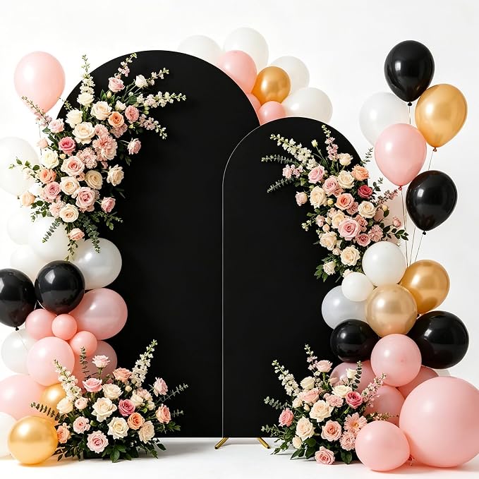 Wedding 6FT/7.2FT Arch Backdrop Stand and Cover Set of 2, Black | Metal Arch Backdrop Stand, High Elasticity Arch Cover, For Wedding Birthday Baby Shower Celebration