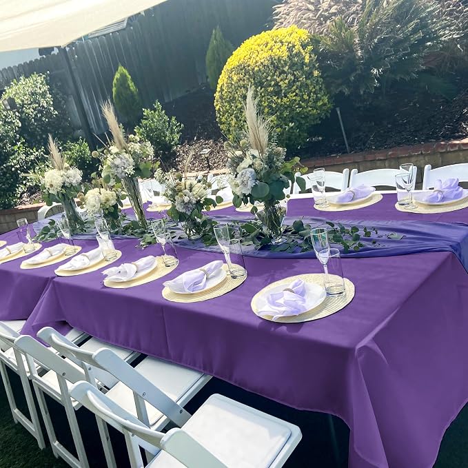 YMHPRIDE 6 Pack Purple Tablecloth 60 x102 inch Polyester Table Cloth for 6 Foot Rectangle Tables, Stain and Wrinkle Resistant Washable Fabric Polyester Table Covers for Wedding Party Banquet