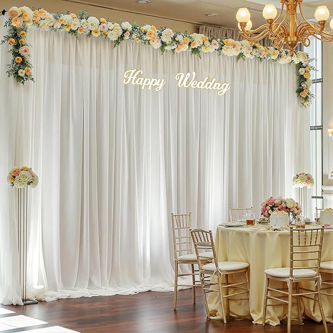 30ft x 10ft Beige Backdrop Curtains, Wrinkle-Free Sheer Chiffon Fabric Photo Backdrop Drapes for Wedding Arch Party Ceremony Stage Photography Decorations