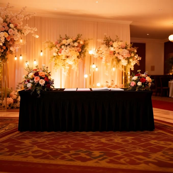 WJWHQ 5 Pack Black Spandex Tablecloths, Stretch Fitted 6ft Table Cover (120 Inch) with Skirt, Wrinkle Free for Weddings, Parties, Banquets, Dining Fits 6 Foot Rectangle Tables