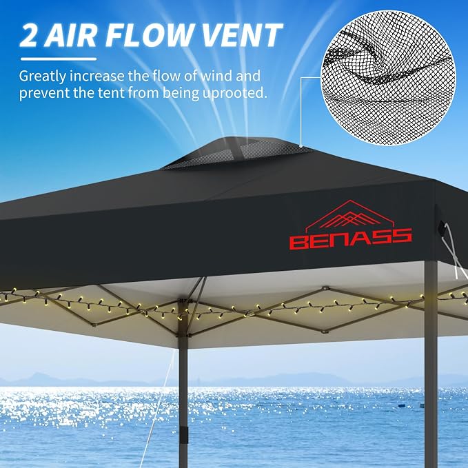 10x10 Pop Up Canopy with Sidewalls, Easy Up Canopy Tent, Heavy Duty Tents for Parties, One Person Set Up Event Tent, Black