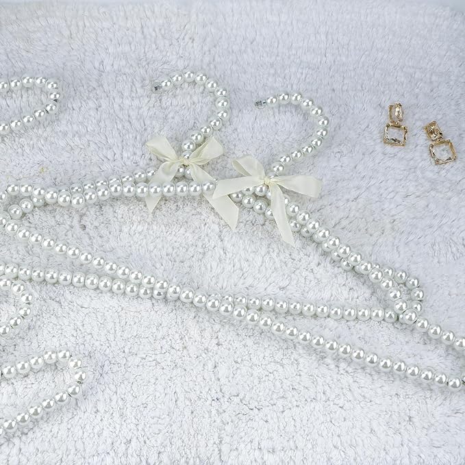 Adorila Pearl Hangers 16in for Wedding Dress Bridal Gown, 5-Pack | Sturdy Metal Core, Ribbon Bowknot Accent, Bridesmaid Dress Non-Slip Protection, Wardrobe Display Props