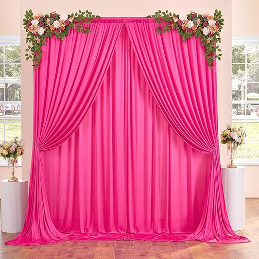 20x10ft Hot Pink Backdrop Curtains for Parties, 4 Panels 5x10ft Wrinkle-Free Polyester Background Curtains for Wedding, Birthday, Baby Shower,Graduation, Decorations