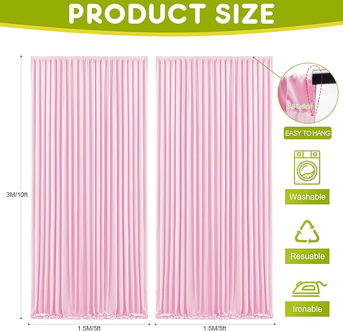 Wokceer Pink Backdrop Curtain for Wedding Parties 10x10FT Photo Polyester Backdrop Drapes for Wedding Photoshoot Baby Shower Birthday Party Curtains Photography Background 2 Panels 5x10FT