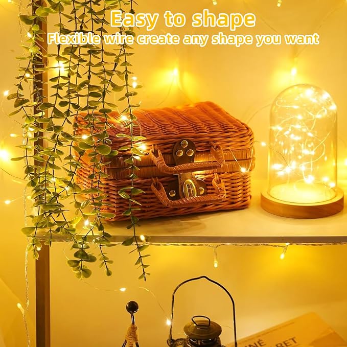 QITONG Warm White Fairy Lights Battery Operated, 8 Pack Each 16ft 50 LED Outdoor Christmas String Lights, Silver Wire Mini Twinkle Light Indoor
