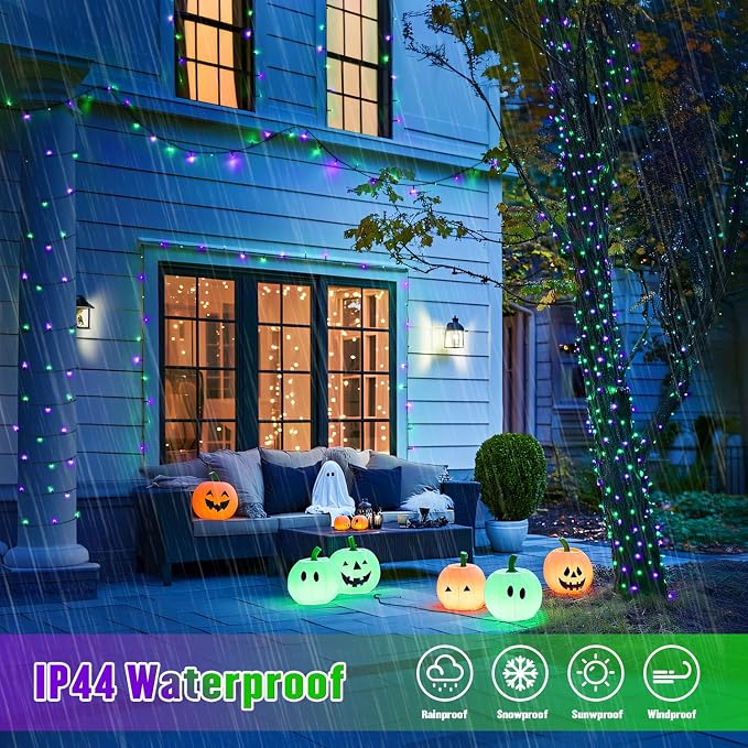 JMEXSUSS 2 Pack Solar String Lights Outdoor Waterproof, Total 66 FT 200 LED Solar Christmas Lights Outdoor, Twinkle Light for Christmas Tree Outside Garden Yard Xmas Decor, Purple and Green