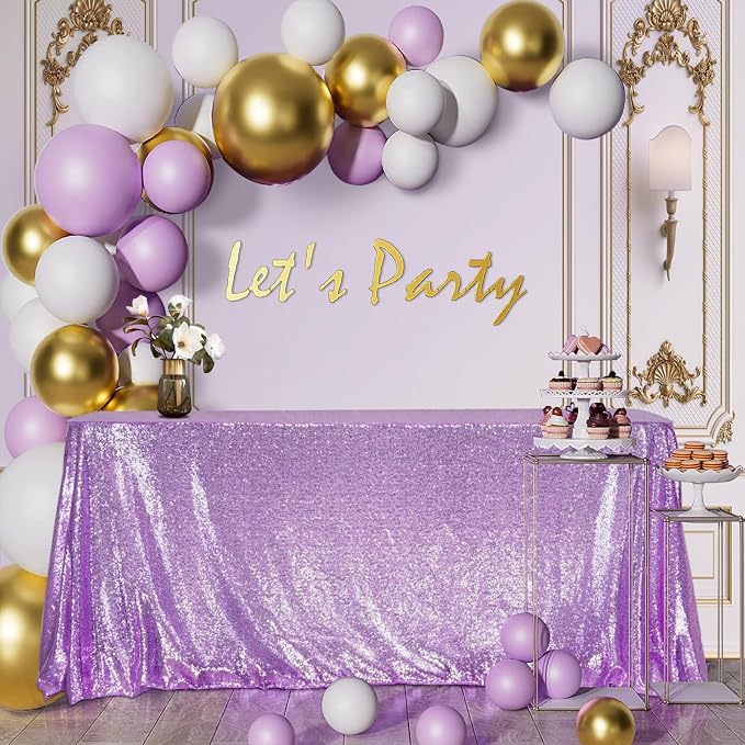 Juya Delight Light Purple Sequin Tablecloth Rectanglar 60" x 102" Lavender Sparkly Table Cover for Wedding Birthday Party Decoration