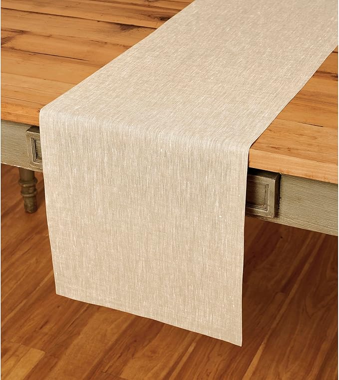 Solino Home Linen Table Runner 72 Inches Long - Athena, 100% Pure Linen Champagne Beige 14 x 72 Inch Table Runner for Dining, Spring, Summer, Mothers Day