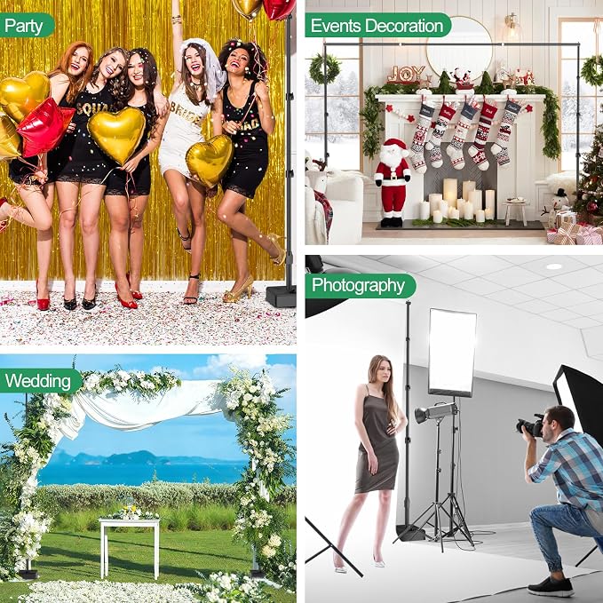 EMART Backdrop Stand with Heavy Duty Water Tank Base 8.5x10ft Adjustable Metal Photo Backdrop Stand Kit Pipe and Drape Background Frame for Birthday Party, Wedding Decorations, Studio Photography