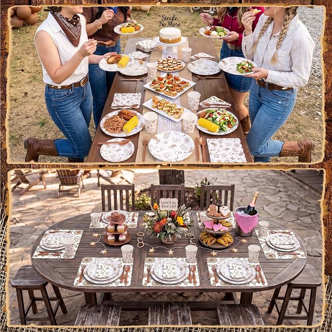 Honeydak 210 Pcs Western Cowboy Party Supplies for 30 Guests Single Western Cowgirl Birthday Plates Napkins Cup and Forks Tableware for First Rodeo Birthday Decorations