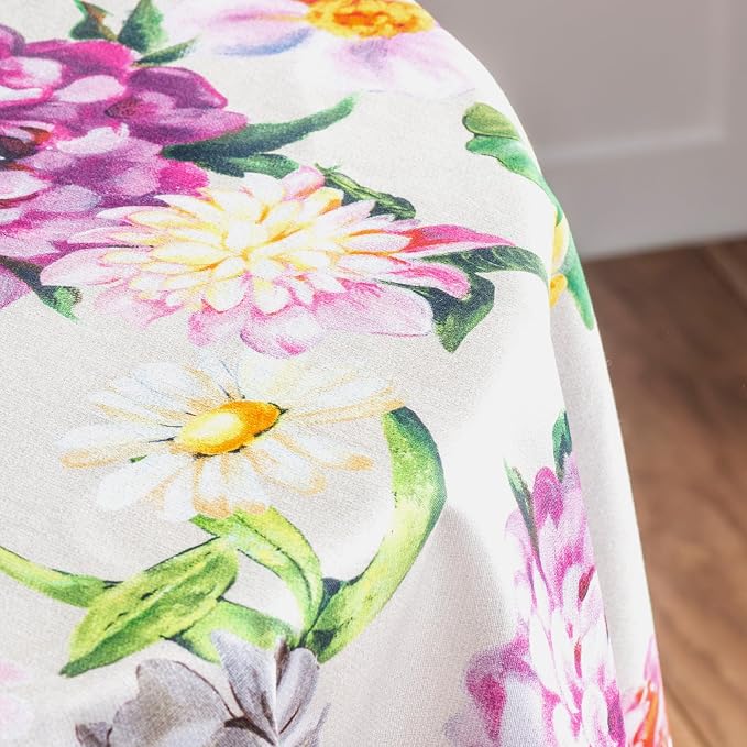 Maison d' Hermine Table Cloth Round Table 100% Cotton 63 Round Inches Tablecloth Reusable Decorative for Dining Kitchen Room Farmhouse Party Home Hotel Restaurant Spring Summer - Pivoine