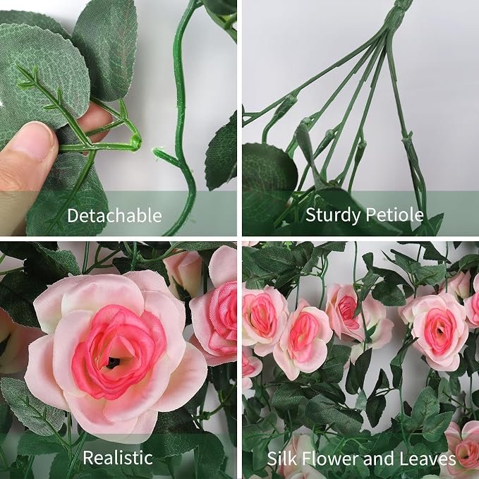 RECUTMS 2PCS Artificial Hanging Rose Flower Plants, 37Inch Light Pink Fake Silk Floral Ivy Garlands for Outdoors Home Room Garden Wedding Arch Bridal Shower Valentine's Mother's Day Indoor Party Decor