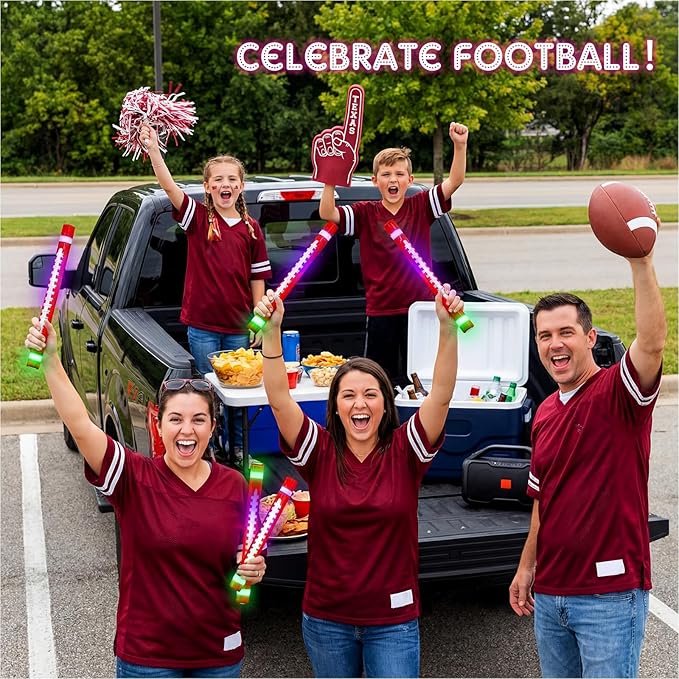 JellyArch 48 Pcs 16'' Football Glow Sticks Bulk LED Foam Football Sticks Glow in The Dark Light up Party Favors Sports Glowsticks Gifts with 3 Mode Flashing for Team Fan Celebration Sporting Event