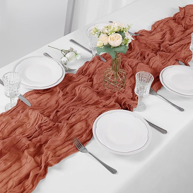 15 Pieces Terracotta Cheesecloth Table Runner, 17x108 Inch Long Boho Gauze Table Runner Rustic Decorations for Wedding Birthday Holiday Party Baby Shower Table Decor