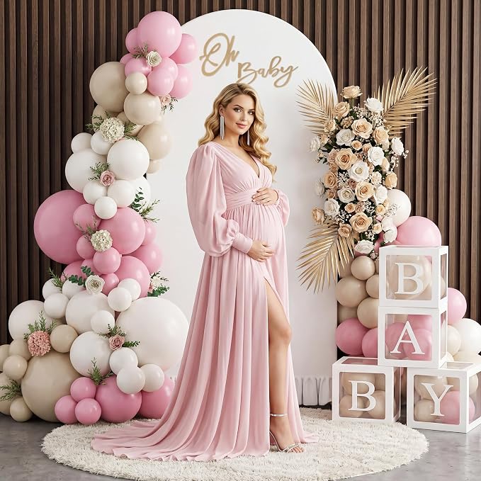 6.6FT Metal Arch Backdrop Stand and Cover Set, Pink Balloon Arch Kit, 153 Pcs Balloons, 4 Baby Shower Box, Letter Stickers, Clips for Baby Shower, Gender Reveal, Birthday, Wedding Decor