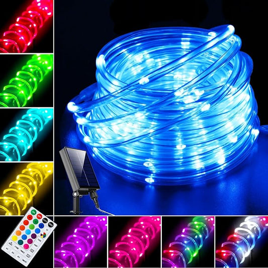 LitHome 50 FT Solar Rope Lights Outdoor Waterproof, 18 Colors Changing 150 LED Rope Lights for Outside with Remote, Solar Fairy String Tube Light for Pool Trampoline Tree Garden Yard Christmas Decor