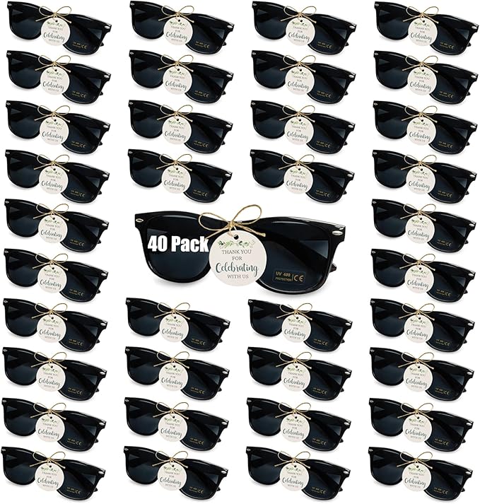 SUNOVELTIES 40 Sets Wedding Favors for Guests Bulk Party Sunglasses Reception Gifts Green Wooden Love Sign Black Mr Mrs Glasses