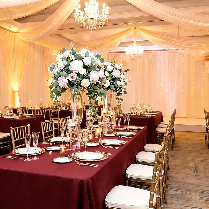 8 Pack Burgundy Tablecloth 60 x 102 Inch Rectangular Table Cloth for 6 Foot Rectangle Tables, Wrinkle Resistant Washable Fabric Table Covers for Wedding Party Banquet Buffet
