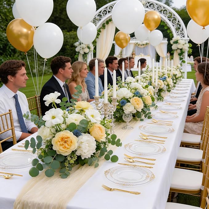 102PCS Clear Gold Plastic Plates - Clear Disposable Plates with Gold Rim - Elegant Party Plate Include 51PCS Dessert Plates, 51PCS Dinner Plate for Weddings & Parties