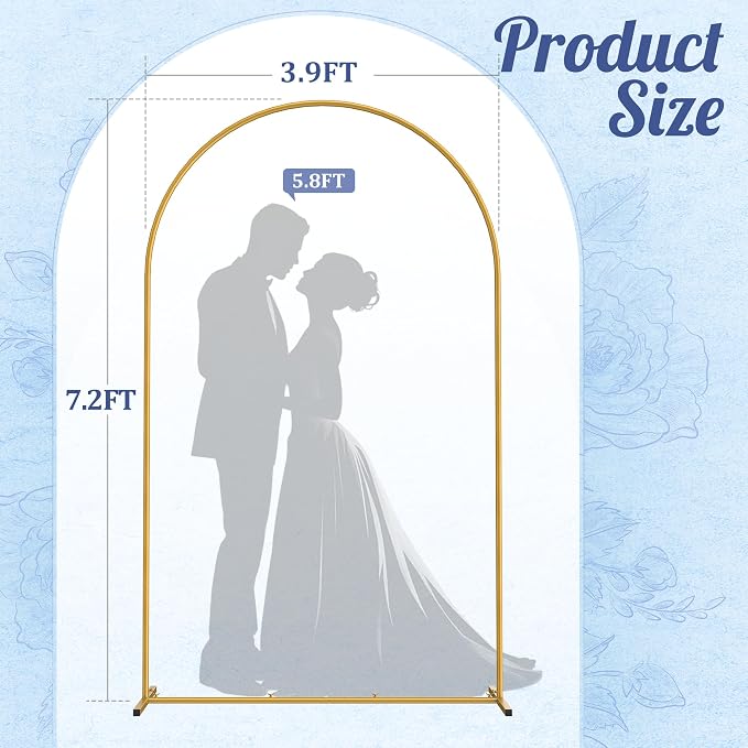 7.2FT Arch Backdrop Stand, Metal Gold Wedding Arch Frame, Balloon Arch Stand for Wedding, Birthday, Ceremony, Baby Shower, Party Decor