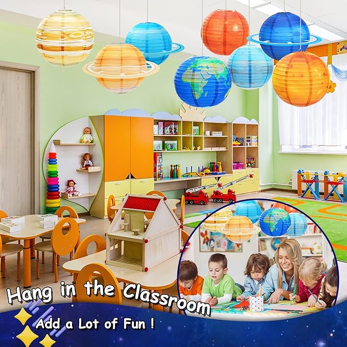 Space Paper Lanterns 8PCS 12 Inch Hanging Planets Lantern Out of This World Space Lanterns Solar System Planet Earth Lanterns for Kids Outer Space Theme Party Supplies Home Decor Birthday Decorations