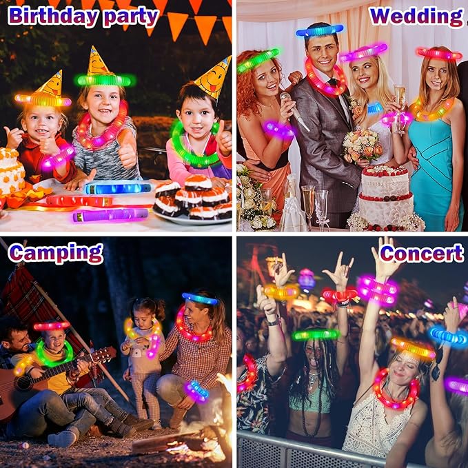 Glow Sticks Camping Toys Gifts for Kids 36 PCS, Light up Pop Tube Bracelet Necklace for Toddlers, Glow in the Dark Party Favors Decorations for 4th of July, Graduation Activities Prizes for Boys Girls