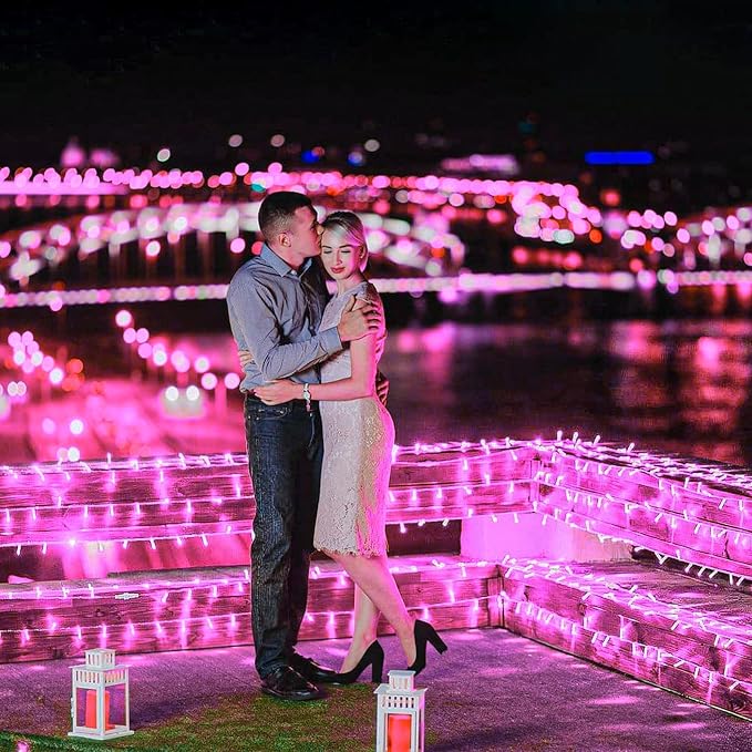 132 FT 400 LED Pink Christmas String Lights, Christmas Lights Outdoor with Waterproof 8 Modes, Plug in Clear Wire Twinkle Fairy Lights for Valentines Day Wedding Party Tree Holiday Decorations