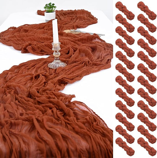 24 Pack Terracotta Cheesecloth Table Runner,10FT Boho Gauze Table Runner,35x120inch Rustic Table Runners for Wedding Party Bridal Shower Thanksgiving Christmas Boho Table Decoration