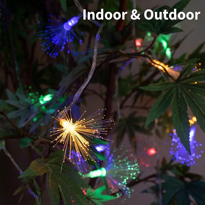 YOLIGHT 33FT 80 LED Fiber Optic Fairy String Lights Firework Light Battery Powered for Wedding, Christmas Tree, Garden, Patio, Party Decoration (Multi-Color)