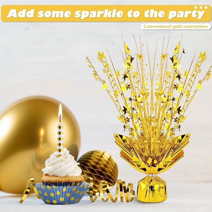 6 Pack Metallic Foil Spray Centerpiece Star Table Decoration Burst Table Centerpieces for Birthday Weddings Anniversaries Christmas New Year Holiday Party Supplies Decor (Gold)