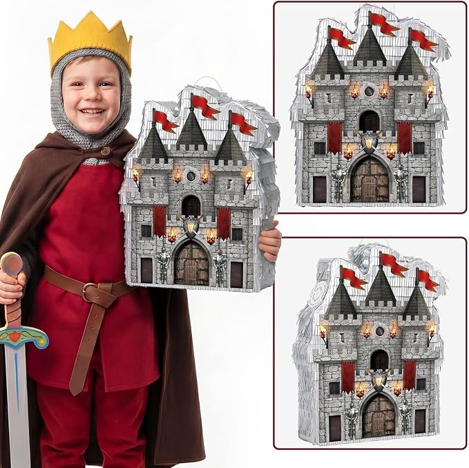 WERNNSAI Medieval Castle Piñata - Medieval Piñata with Blindfold and Bat for Kids Knight Birthday Party Decorations Gothic Castle Vampire Cosplay Halloween Party Supplies
