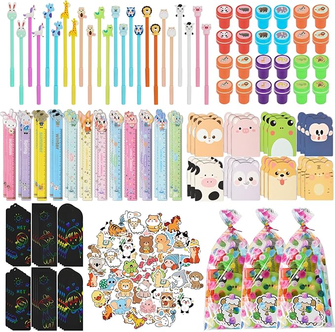 24 pack Cute Stationery Classroom Rewards, With Pencils Rulers Erasers Sticky Notes For Birthday Gifts Goodie Bags Classroom games Rewards School Office Supplies.