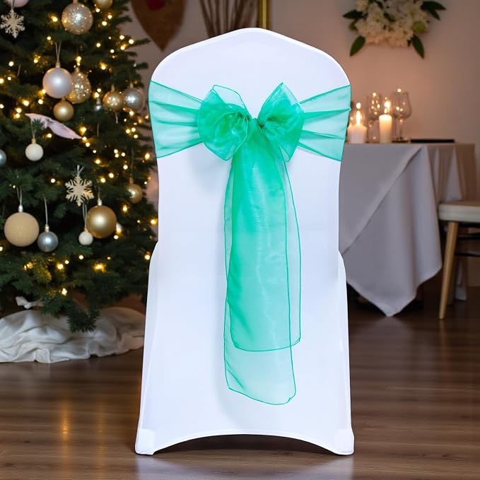 MDS® Pack of 150 Organza Chair Sashes for Wedding Decoration, Reusable Sheer Chair Bows for Banquet Chair Cover, Reception, Bridal Shower, Baby Shower, Birthday Party & Special Events - Green