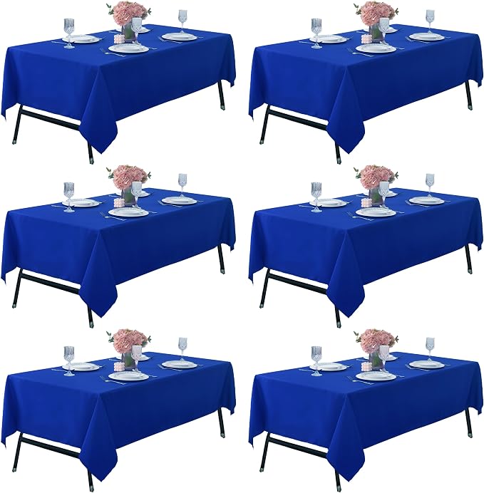 6-Pack 60x144 inch Royal Blue Table Cloths, Solid Stain and Wrinkle Resistant Oblong Tablecloth, Premium Plain Weave Polyester Fabric Rectangle Table Linen Covers for Hotel, Banquet