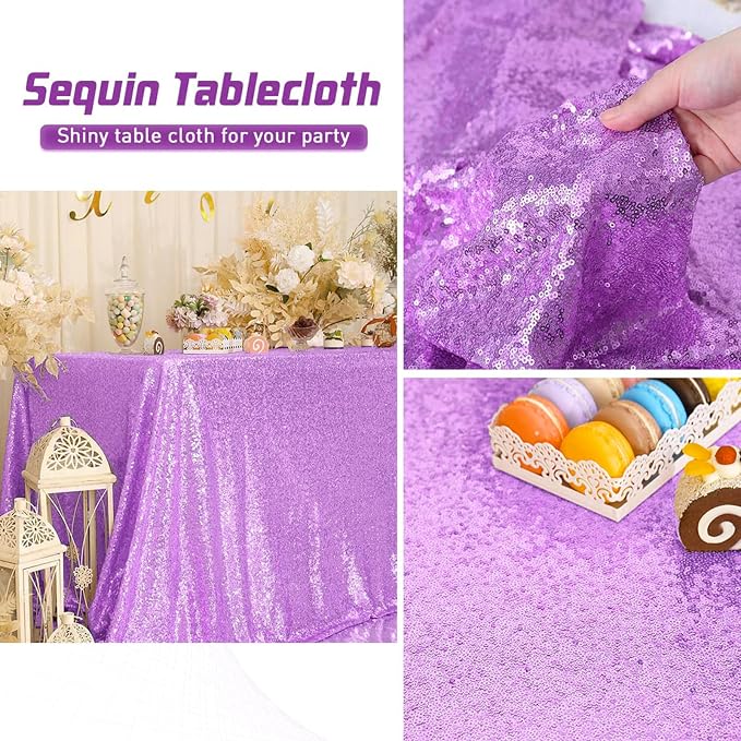 Eternal Beauty Lavender Tablecloth, 60x102 Inch Sequin Rectangle Table Cover for Cake Dessert Exhibition Party Birthday Events