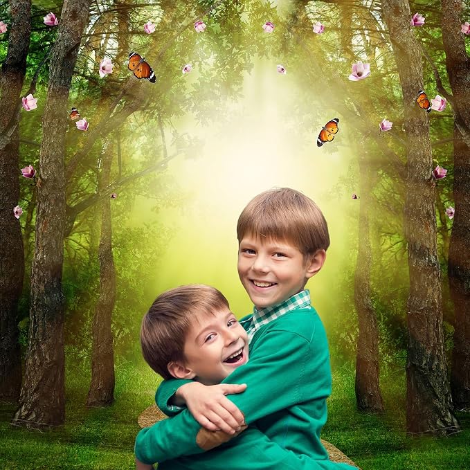 Fantasy Forest Backdrop Magic Forest Beautiful Butterflies and Sunlit Way Photography Background Fairy Wonderland Foggy Forest Backdrop Decors Spring Travel Hiking Outdoor Party Background 5x3ft