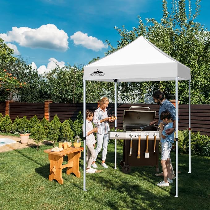 EAGLE PEAK 5x5 Pop Up Canopy Tent Instant Outdoor Canopy Easy Set-up Straight Leg Folding Shelter, White