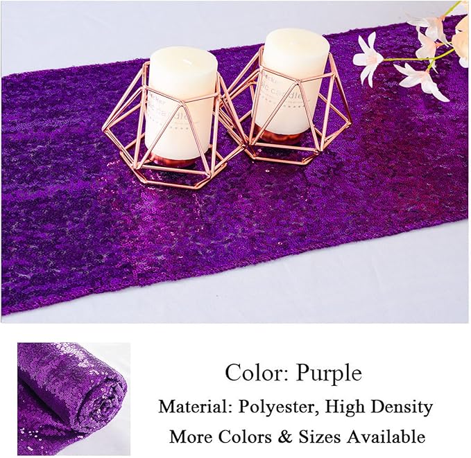 ShinyBeauty 2-Pack Royal Purple Table Runners 12x108 Inch - Premium Sequins Wedding, Fall & Holiday Decor | Long Runner for Banquet, Round Tables, Christmas, Thanksgiving, Easter Events