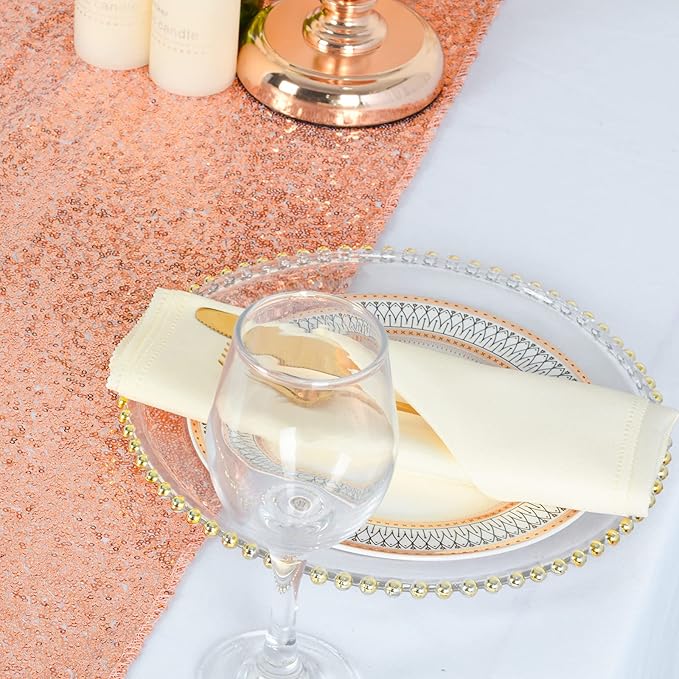 ShinyBeauty Rose Gold-Table Runners-10 Packs-12"x108" Sequin Table Runner Birthday Party Catering Event Glitter Table Runners 108 Inches Long Rose Gold Wedding Runners for Table