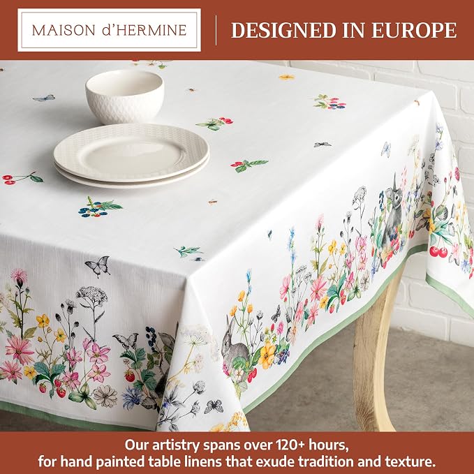 Maison d' Hermine Table Cloth Square Table 100% Cotton 60 x 60 Inches Tablecloth Reusable Decorative for Dining Kitchen Room Farmhouse Party Home Hotel Restaurant Spring Summer - Printemps