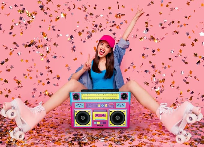 Jergrim Boombox Piñata 4-Piece Set perfect for Retro Birthday Party, Decorations, 80s Parties, Hip Hop 90s, 1980’s Radio Piñata for kids and adults (17”X10”) Durable!
