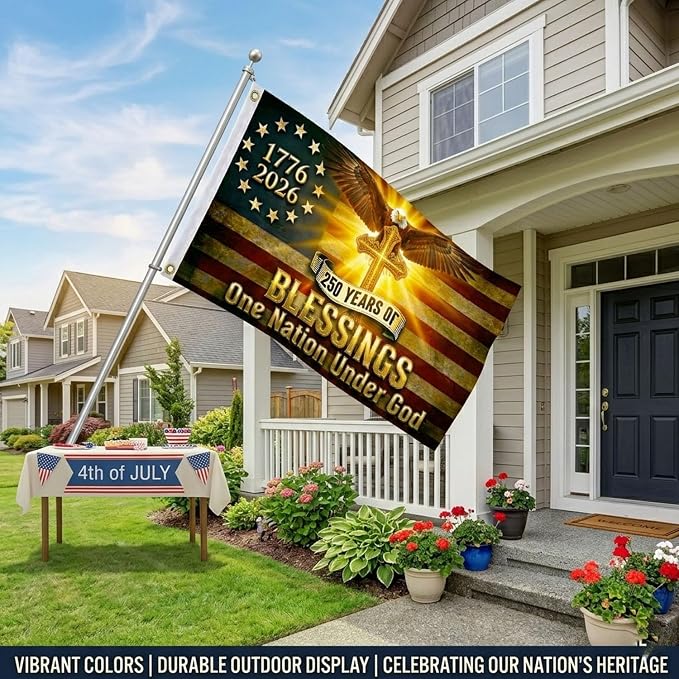250 Anniversary USA Flag, Double Sided 3-Ply 3x5 FT Patriotic 1776-2026 USA Flag, Outdoor Banner, One Nation Under God, 250th Anniversary Celebration Decor for 4th of July Decorations (Black)