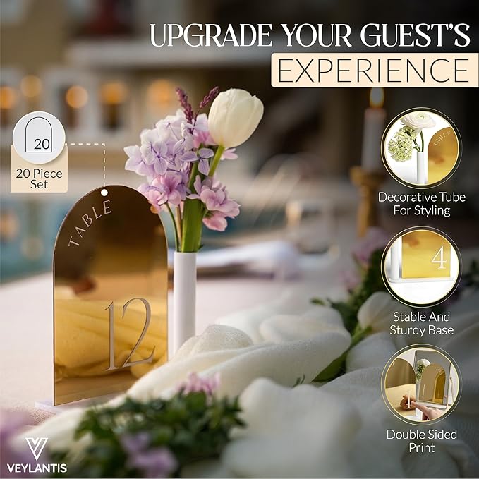 Table Numbers 1-20 - Number Holders For Wedding Reception , Gold Acrylic Sign Stands , Stand Signs Holder , Events And Restaurant Tables , Party With Wine Cards , Elegant at Event , Boho