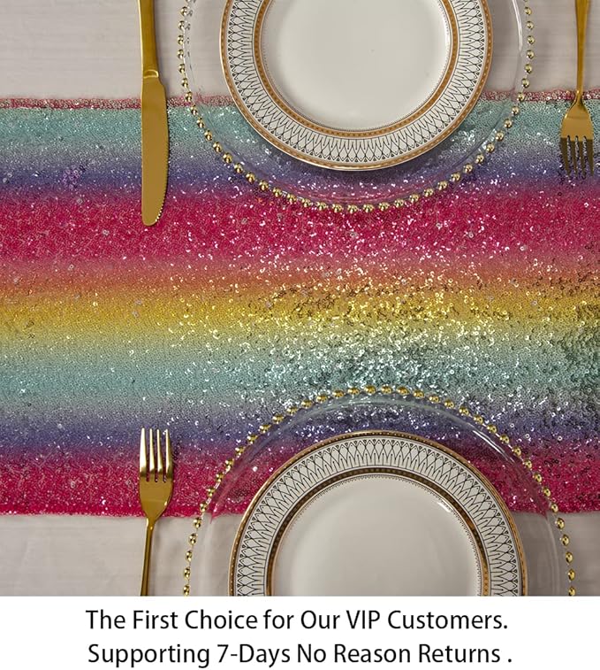 ShinyBeauty Multicolor Sequin Table Runner 12x108-Inch Party Table Runner Rainbow Sequin Runner -719S(Pack of 1)